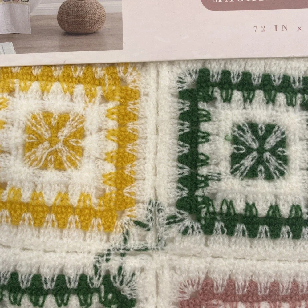 Dreamsetter Shower Curtain White Gauze Crochet Granny Square Quilt Hem Boho